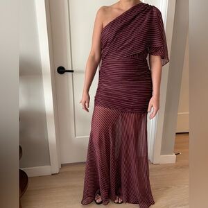 ASOS Burgundy One-Shoulder Striped Dress NWT